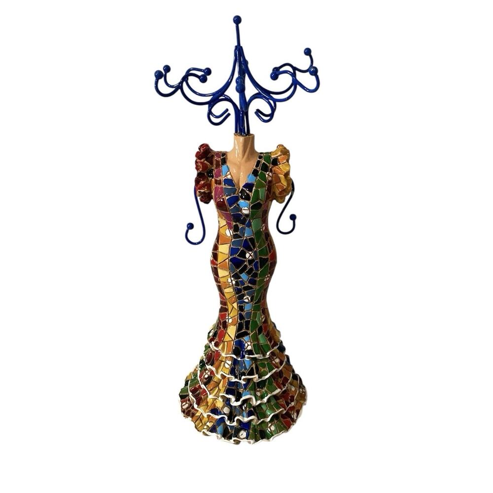 Barcino 2008 Multicolor Mosaic Dress Form Jewelry Stand Mannequin Figurine Stand